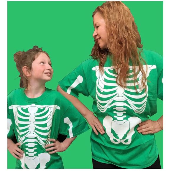 New Unisex Green Screen Skeleton Halloween Graphic Tee Shirt - Sz M - Picture 2 of 4